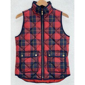 J. Crew Excursion Women’s XS Down Vest Quilted Puffer Plaid Navy Red